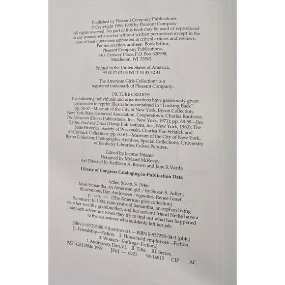 Meet Samantha An American Girl Book One Hardcover Pleasant Company Vintage 1998 - Picture 10 of 10